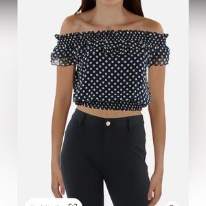 Ralph Lauren Banded Off the Shoulder polkadot Blouse
